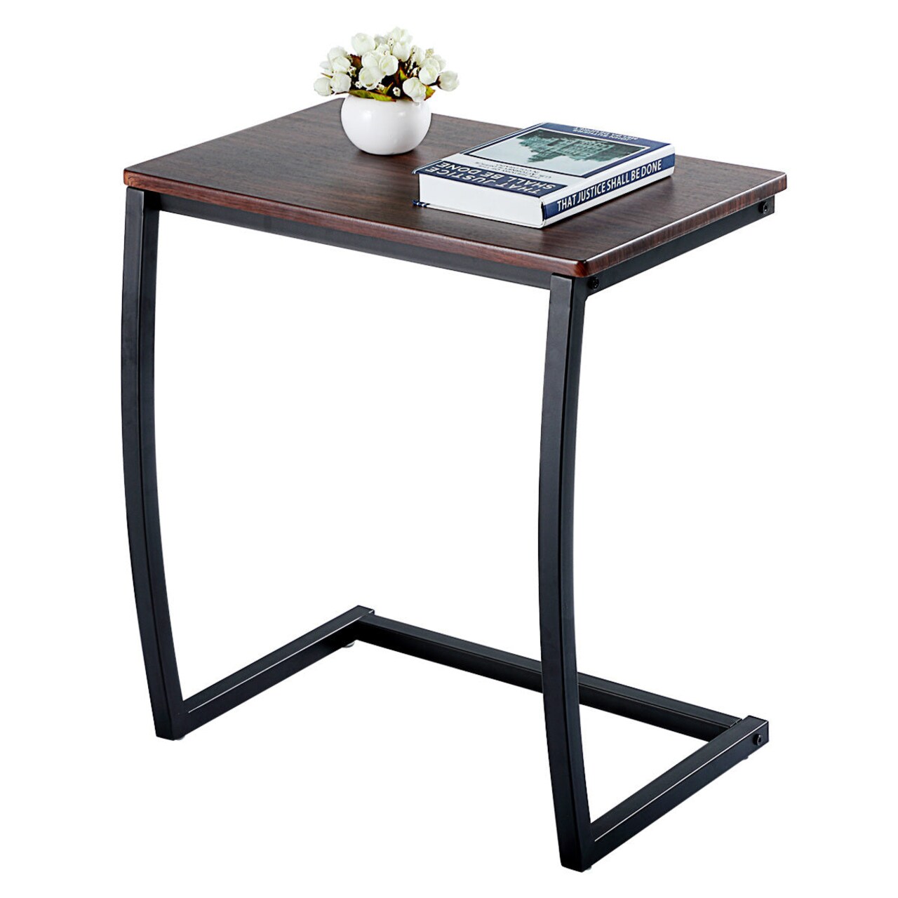 Industrial Sofa Side Table C Shaped End Table Portable Bedside Workstation Laptop Holder With Metal Frame Small Spaces